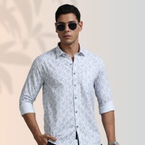 Ivory Blue Floral Shirt – Subtle Charm, Modern Edge