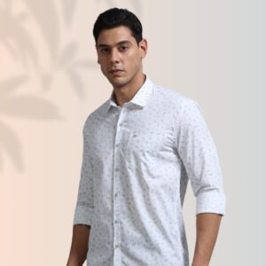 White Leaf Print Shirt – Minimal & Modern