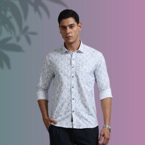 Ivory Blue Floral Shirt – Subtle Charm, Modern Edge