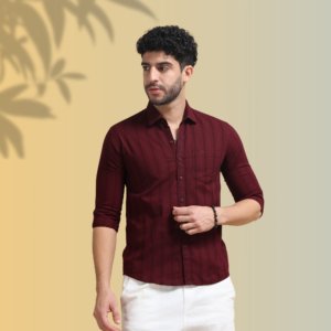 Deep Maroon Textured Shirt – Rich & Refined