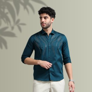Emerald Teal Embellished Shirt – Statement Luxury, Modern Glam