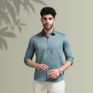 Sage Teal Embellished Shirt – Subtle Shine, Statement Detail